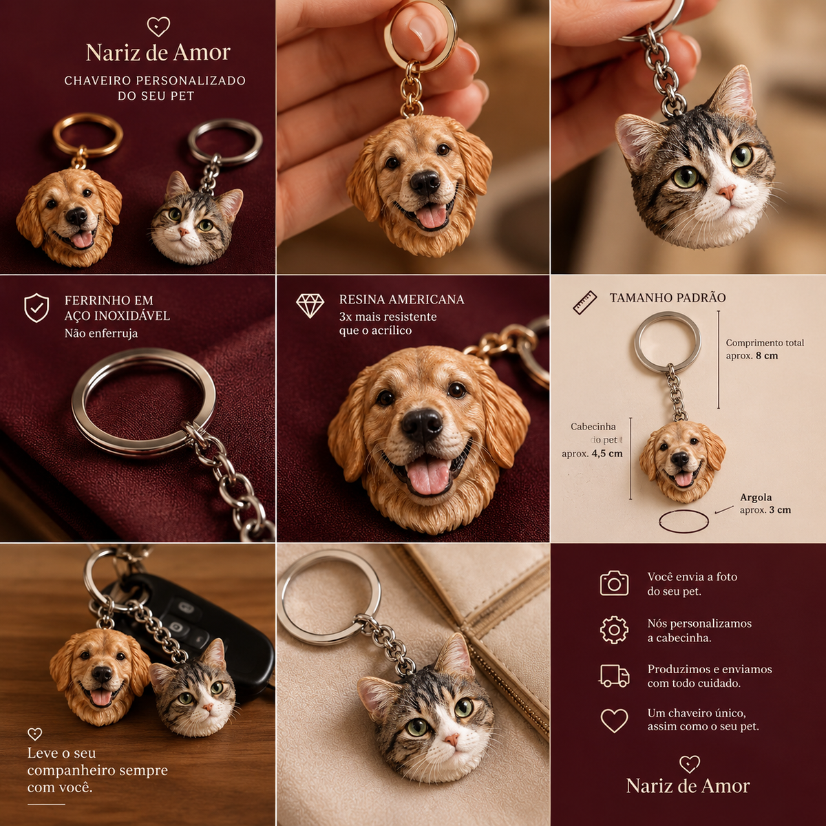 Eternize Seu Amorâą - Miniatura 3D Personalizada do Seu Pet 15 cm | 2 Unidades + 1 Chaveiro